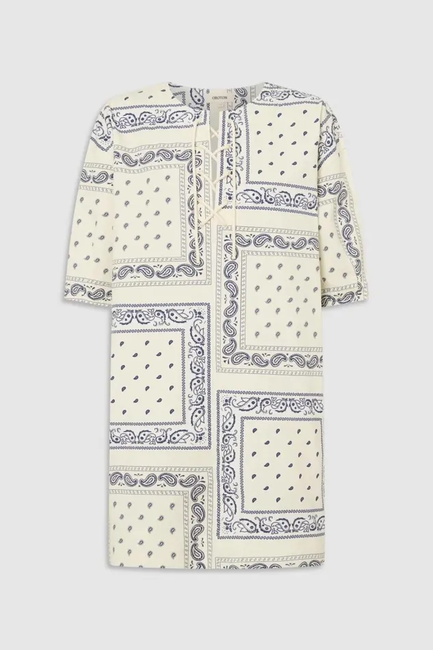 Oroton Bandana Lace Up Dress Ecru Women Dresses