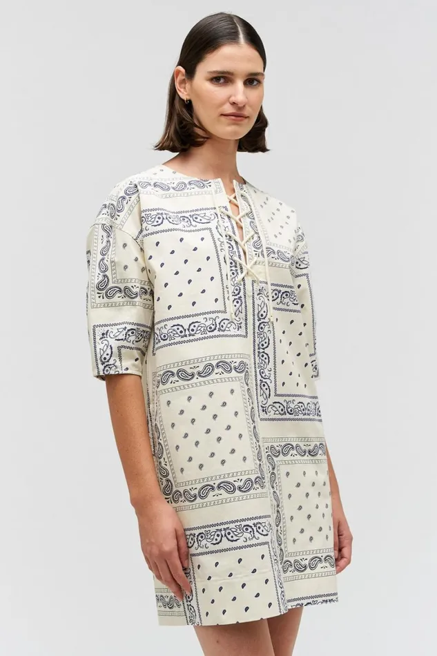 Oroton Bandana Lace Up Dress Ecru Women Dresses Oroton Bandana Lace Up Dress Ecru Women Dresses