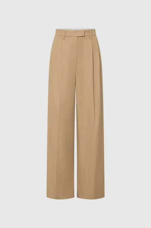 Oroton Cotton Pleat Pant Camel Women Pants