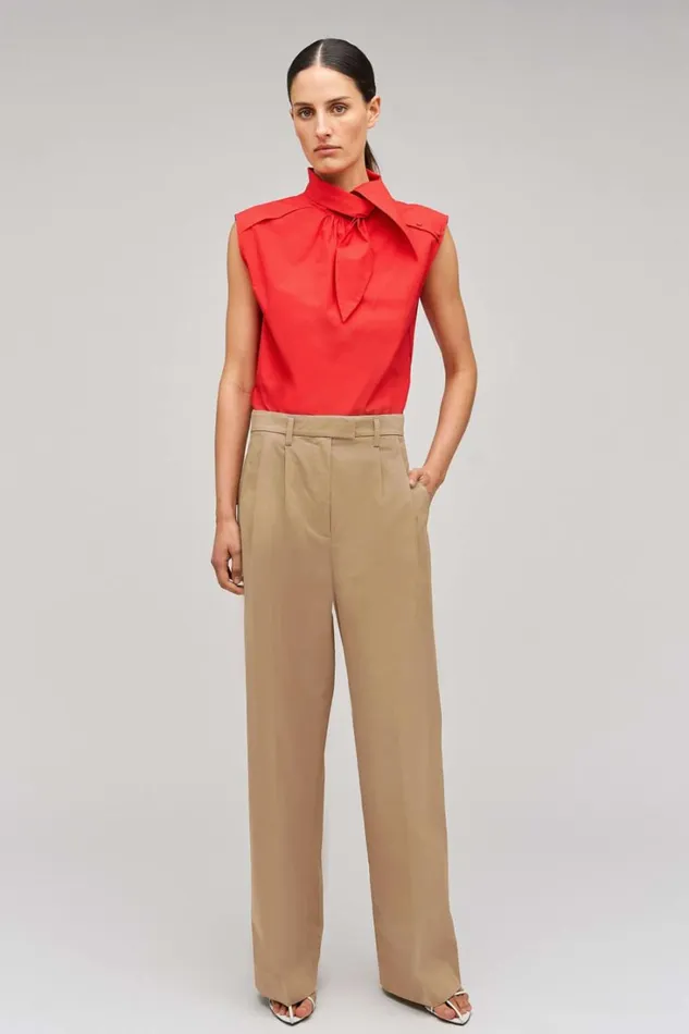 Oroton Cotton Pleat Pant Camel Women Pants Oroton Cotton Pleat Pant Camel Women Pants