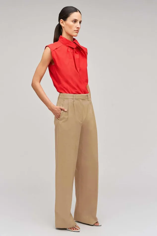 Oroton Cotton Pleat Pant Camel Women Pants Oroton Cotton Pleat Pant Camel Women Pants