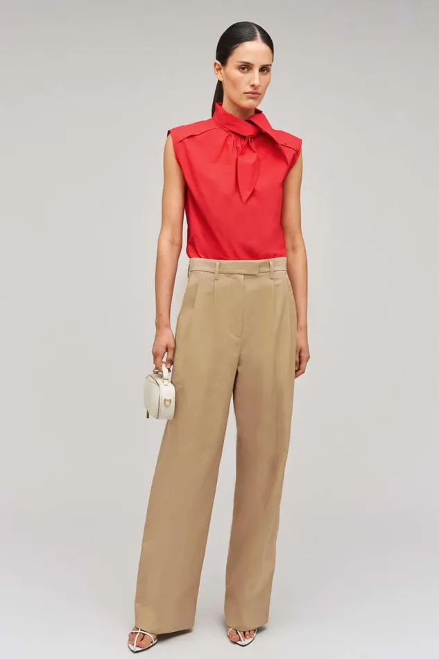 Oroton Cotton Pleat Pant Camel Women Pants Oroton Cotton Pleat Pant Camel Women Pants