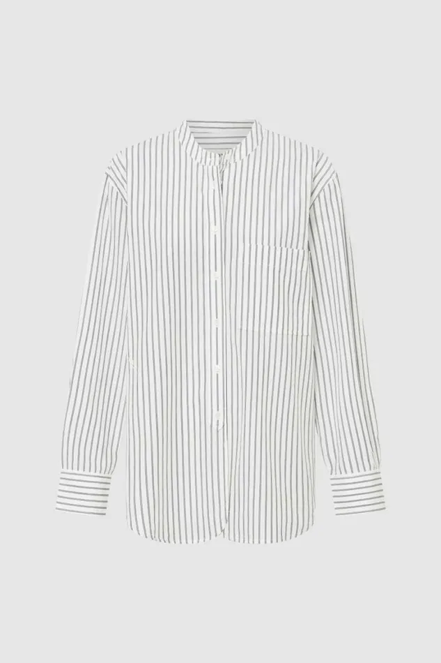 Oroton Duo Stripe Shirt Black Women Tops