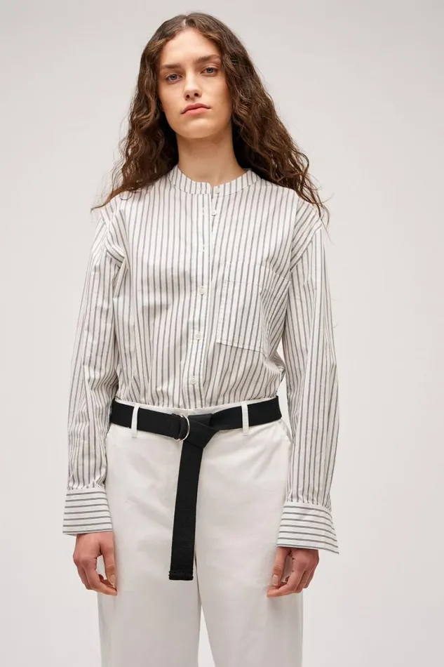 Oroton Duo Stripe Shirt Black Women Tops Oroton Duo Stripe Shirt Black Women Tops