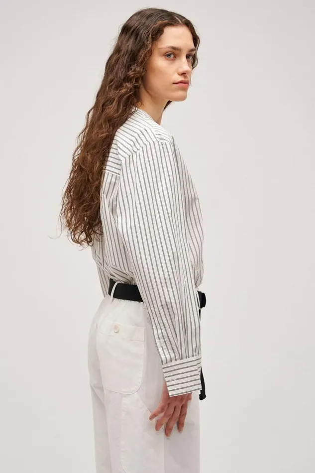 Oroton Duo Stripe Shirt Black Women Tops Oroton Duo Stripe Shirt Black Women Tops