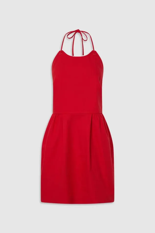 Oroton Eyelet Detail Short Halter Dress Poppy Women Dresses