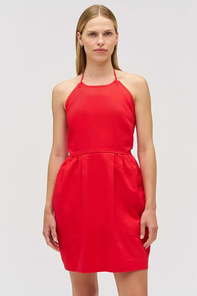 Oroton Eyelet Detail Short Halter Dress Poppy Women Dresses Oroton Eyelet Detail Short Halter Dress Poppy Women Dresses