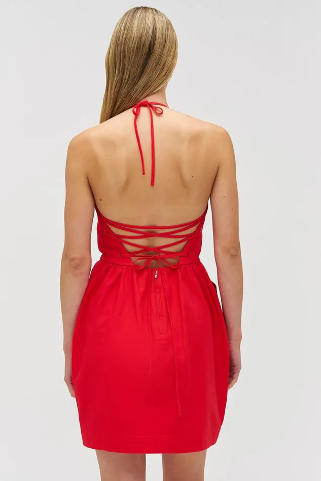 Oroton Eyelet Detail Short Halter Dress Poppy Women Dresses Oroton Eyelet Detail Short Halter Dress Poppy Women Dresses