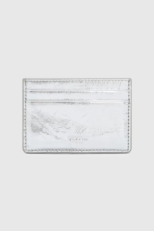 Oroton Gretel Metallic Credit Card Sleeve Silver Women Wallets