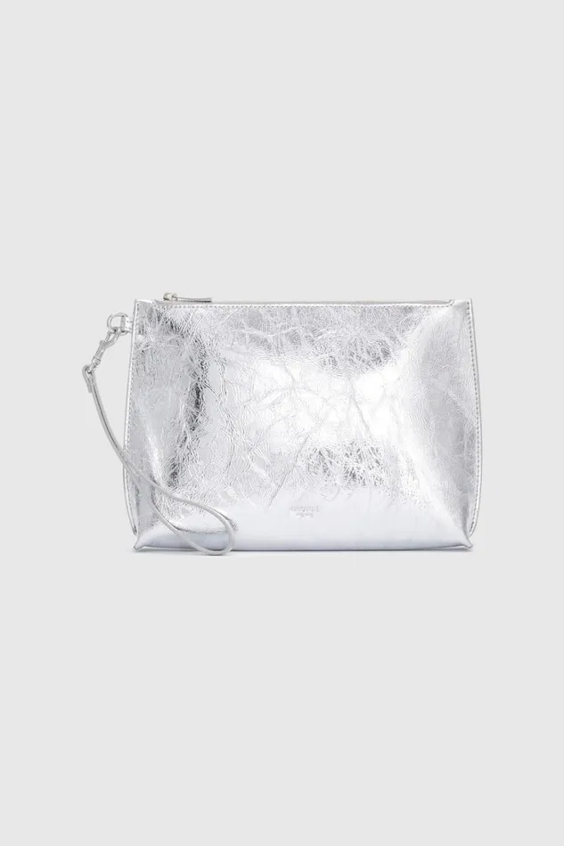 Oroton Gretel Metallic Pouch Silver Women Wallets