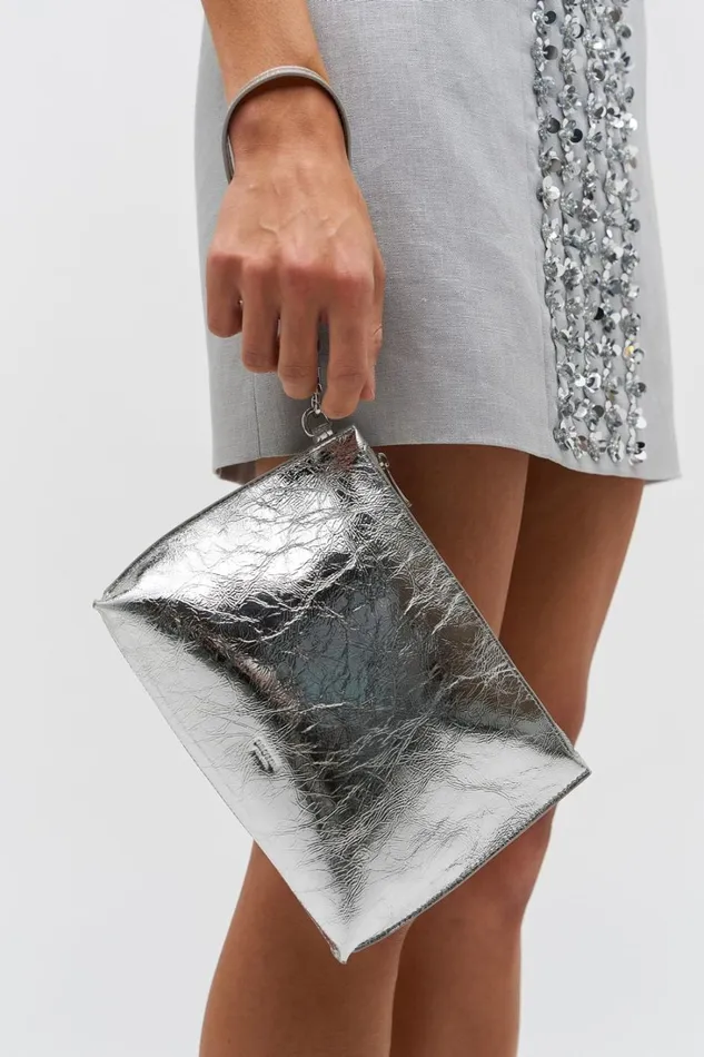 Oroton Gretel Metallic Pouch Silver Women Wallets Oroton Gretel Metallic Pouch Silver Women Wallets