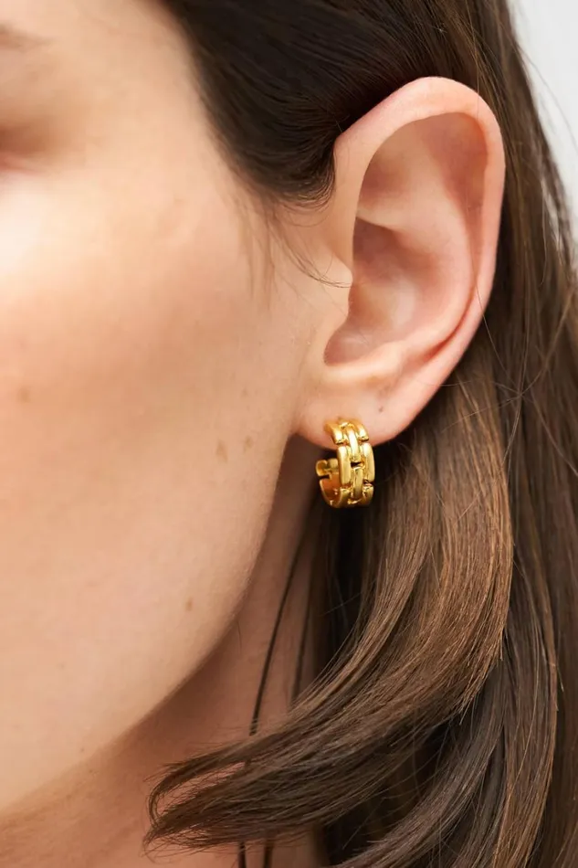 Oroton Kylo Mini Hoops Worn Gold Women Jewellery Oroton Kylo Mini Hoops Worn Gold Women Jewellery