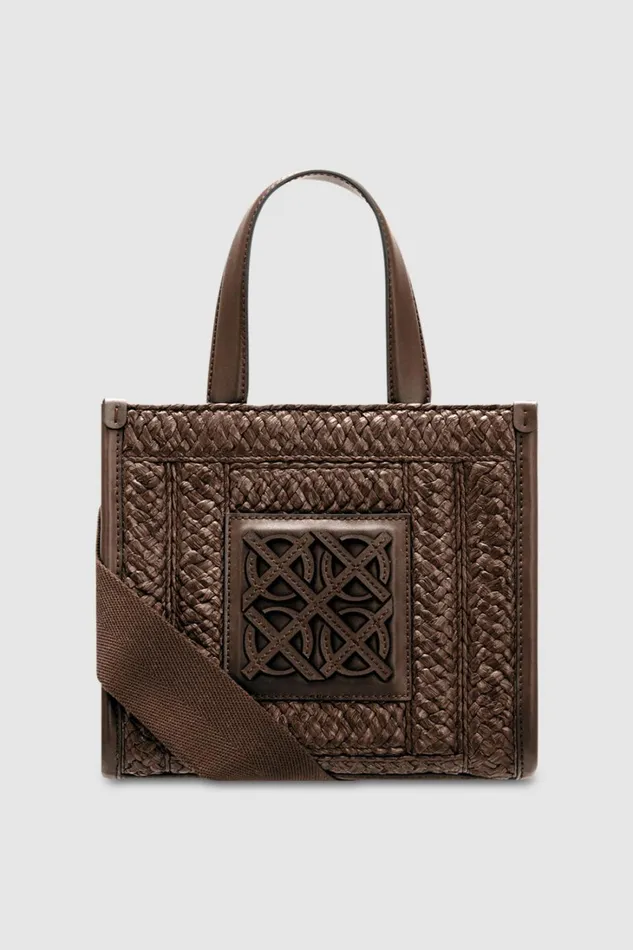 Oroton Lane Straw Small Tote Mahogany Women Totes