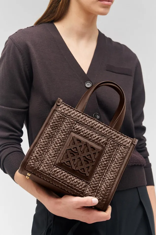 Oroton Lane Straw Small Tote Mahogany Women Totes Oroton Lane Straw Small Tote Mahogany Women Totes
