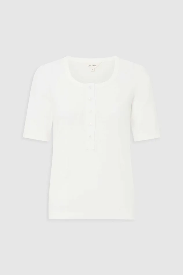 Oroton Margot Rib Henley Antique White Women Tops