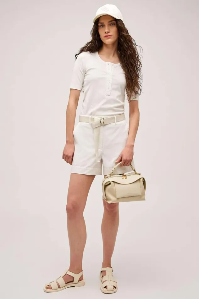 Oroton Margot Rib Henley Antique White Women Tops