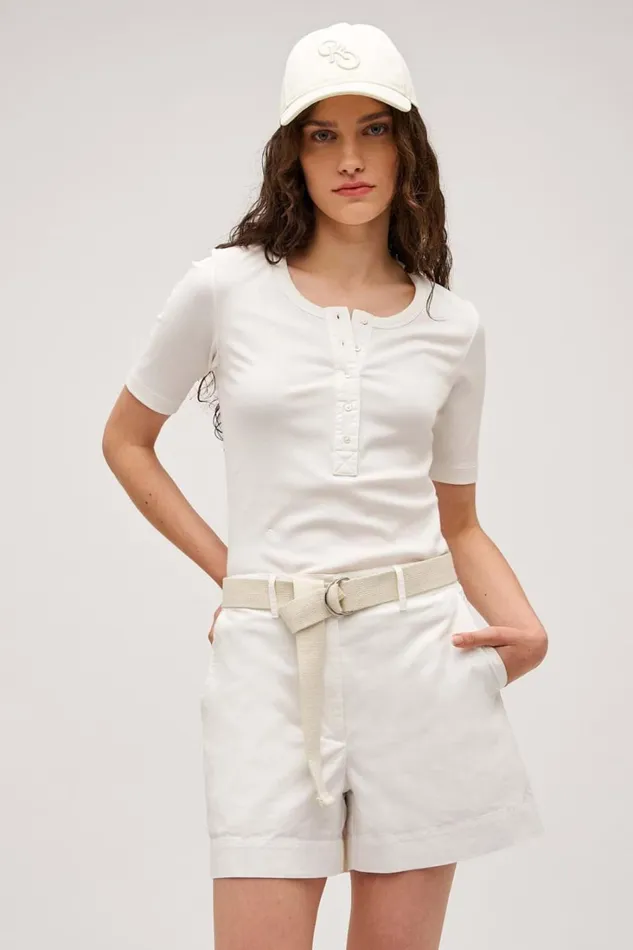 Oroton Margot Rib Henley Antique White Women Tops