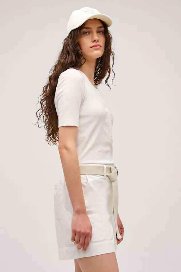 Oroton Margot Rib Henley Antique White Women Tops