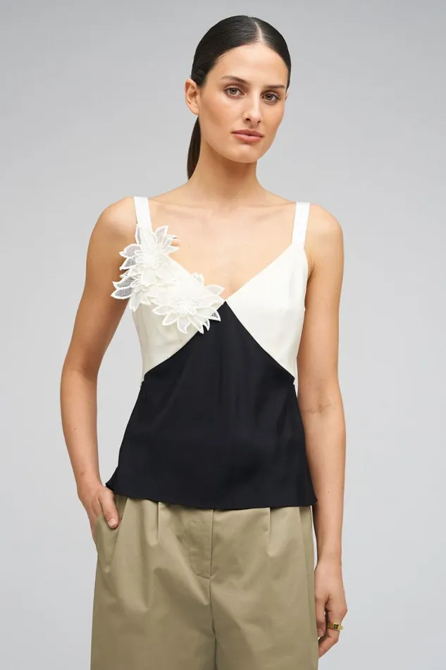 Oroton Mesh Flower Camisole Blackcream Women Tops Oroton Mesh Flower Camisole Blackcream Women Tops