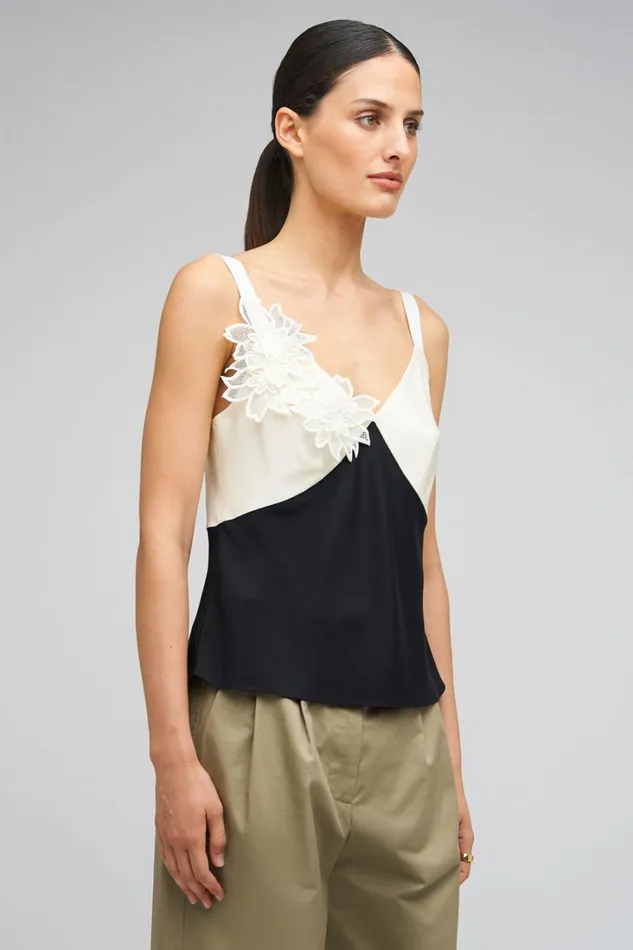 Oroton Mesh Flower Camisole Blackcream Women Tops Oroton Mesh Flower Camisole Blackcream Women Tops