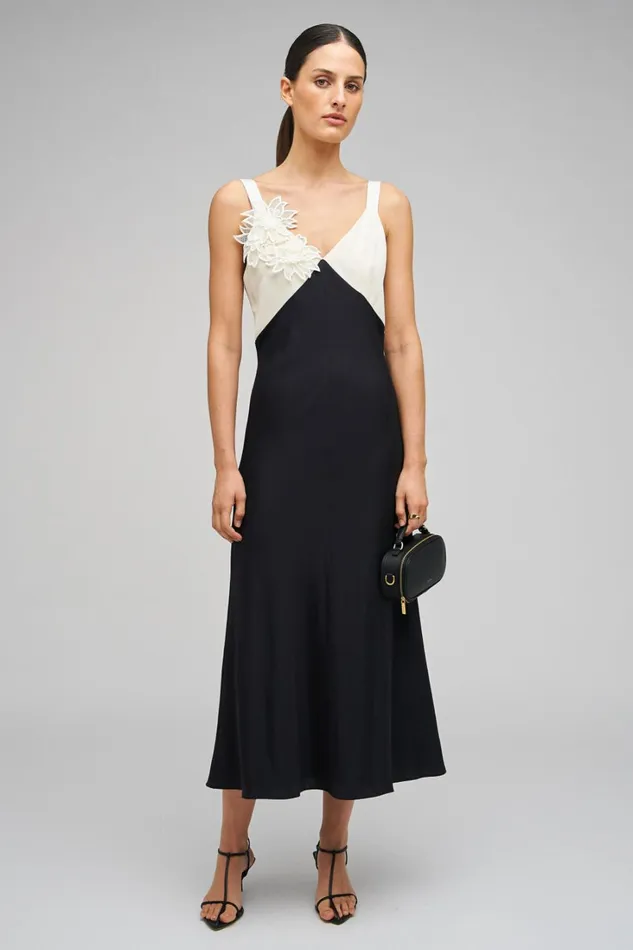 Oroton Mesh Flower Slip Dress Blackcream Women Dresses