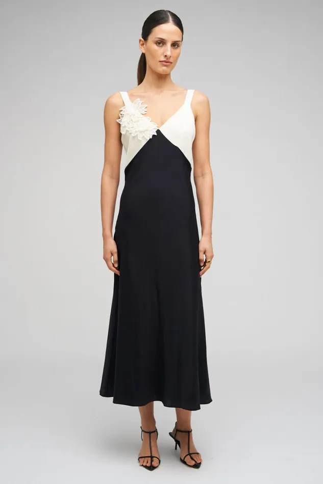 Oroton Mesh Flower Slip Dress Blackcream Women Dresses