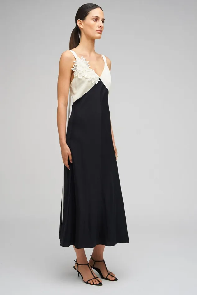 Oroton Mesh Flower Slip Dress Blackcream Women Dresses