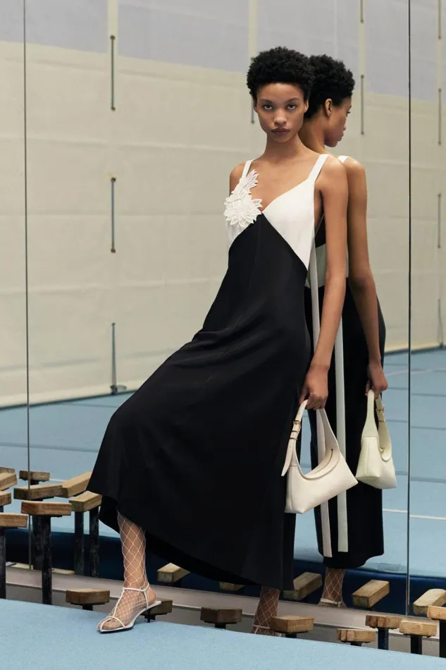 Oroton Mesh Flower Slip Dress Blackcream Women Dresses