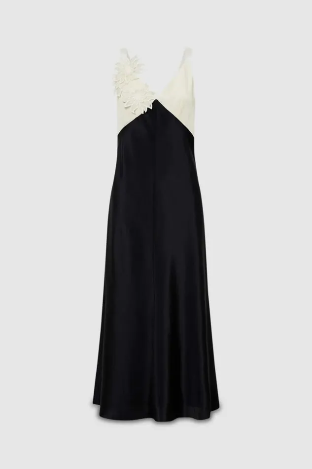 Oroton Mesh Flower Slip Dress Blackcream Women Dresses