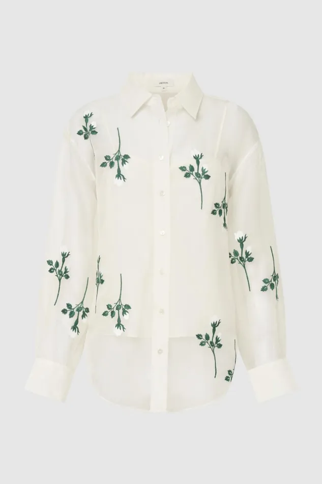 Oroton Rosebud Embroidery Overshirt Soft Cream Women Tops