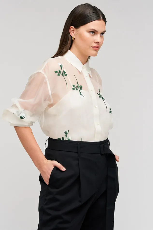 Oroton Rosebud Embroidery Overshirt Soft Cream Women Tops Oroton Rosebud Embroidery Overshirt Soft Cream Women Tops