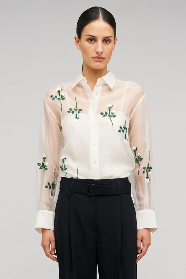 Oroton Rosebud Embroidery Overshirt Soft Cream Women Tops Oroton Rosebud Embroidery Overshirt Soft Cream Women Tops