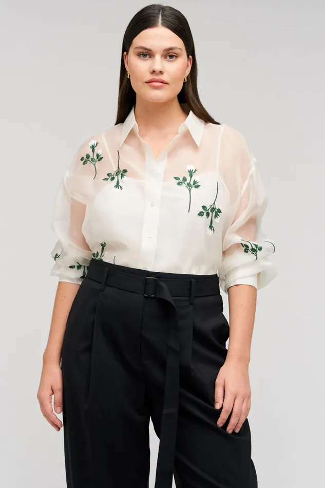 Oroton Rosebud Embroidery Overshirt Soft Cream Women Tops Oroton Rosebud Embroidery Overshirt Soft Cream Women Tops