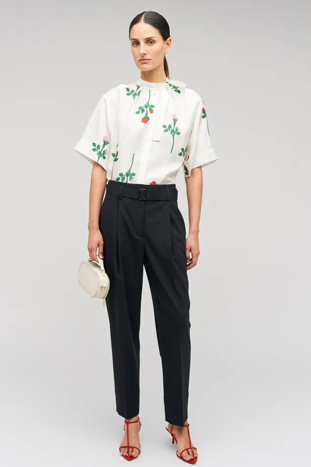 Oroton Rosebud Tie Neck Blouse Antique White Women Tops