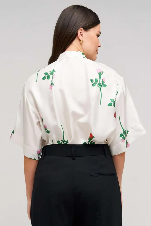 Oroton Rosebud Tie Neck Blouse Antique White Women Tops Oroton Rosebud Tie Neck Blouse Antique White Women Tops
