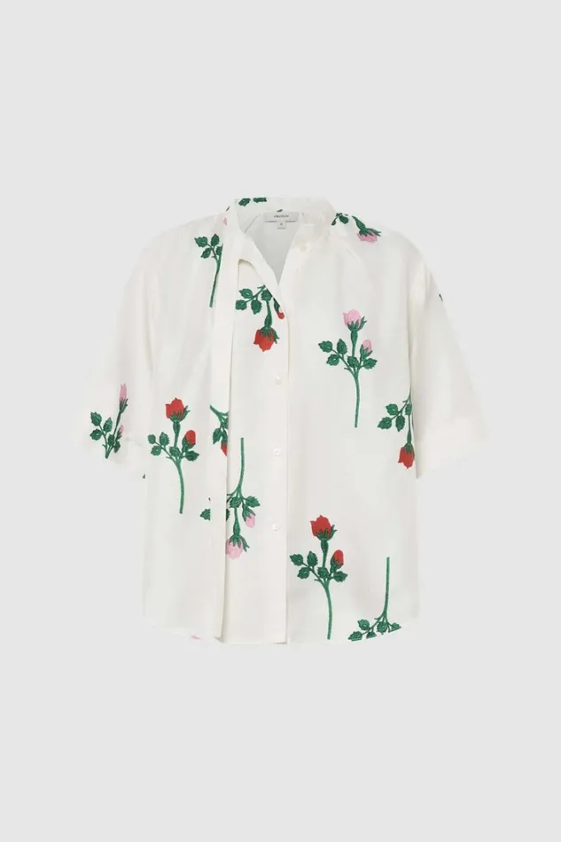 Oroton Rosebud Tie Neck Blouse Antique White Women Tops Oroton Rosebud Tie Neck Blouse Antique White Women Tops