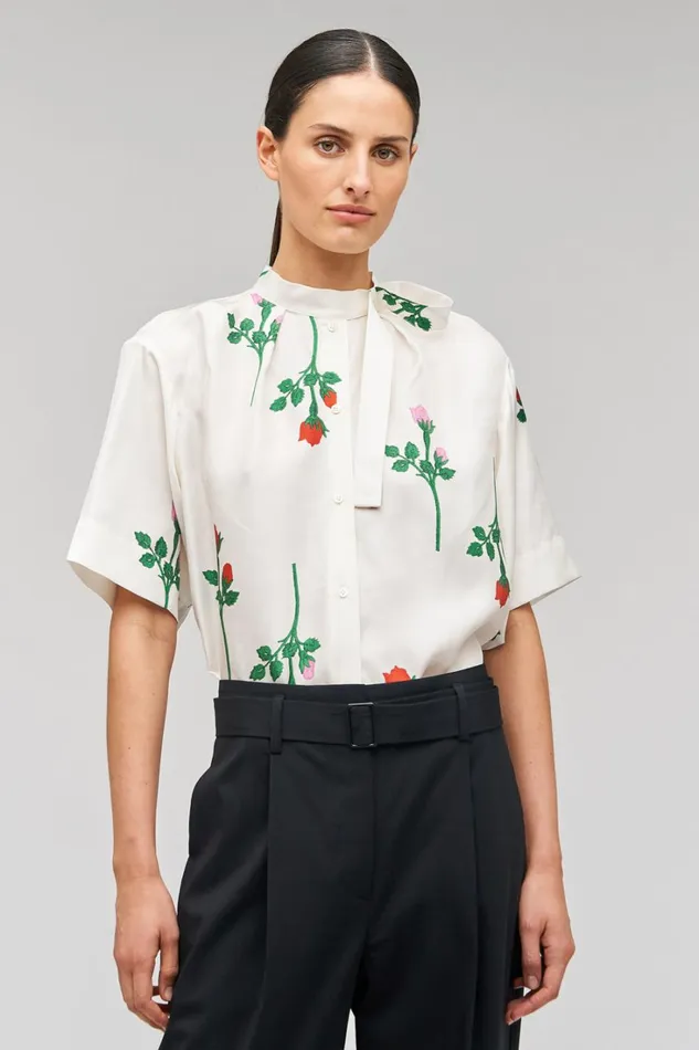 Oroton Rosebud Tie Neck Blouse Antique White Women Tops Oroton Rosebud Tie Neck Blouse Antique White Women Tops