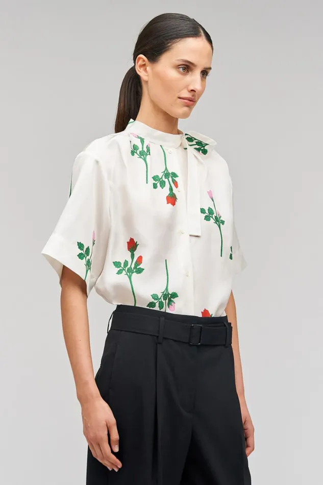 Oroton Rosebud Tie Neck Blouse Antique White Women Tops Oroton Rosebud Tie Neck Blouse Antique White Women Tops