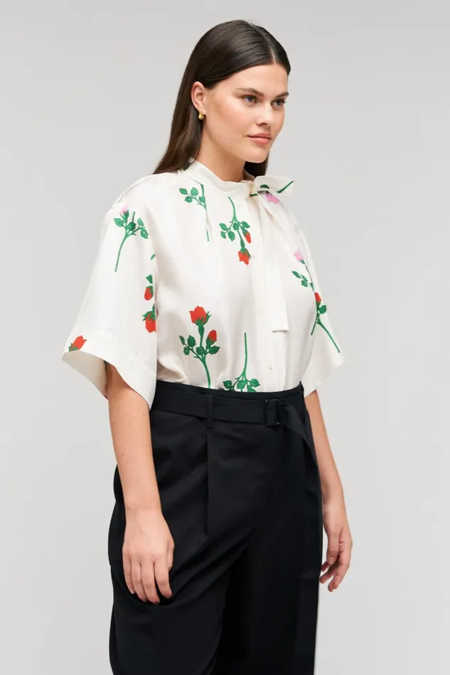 Oroton Rosebud Tie Neck Blouse Antique White Women Tops Oroton Rosebud Tie Neck Blouse Antique White Women Tops