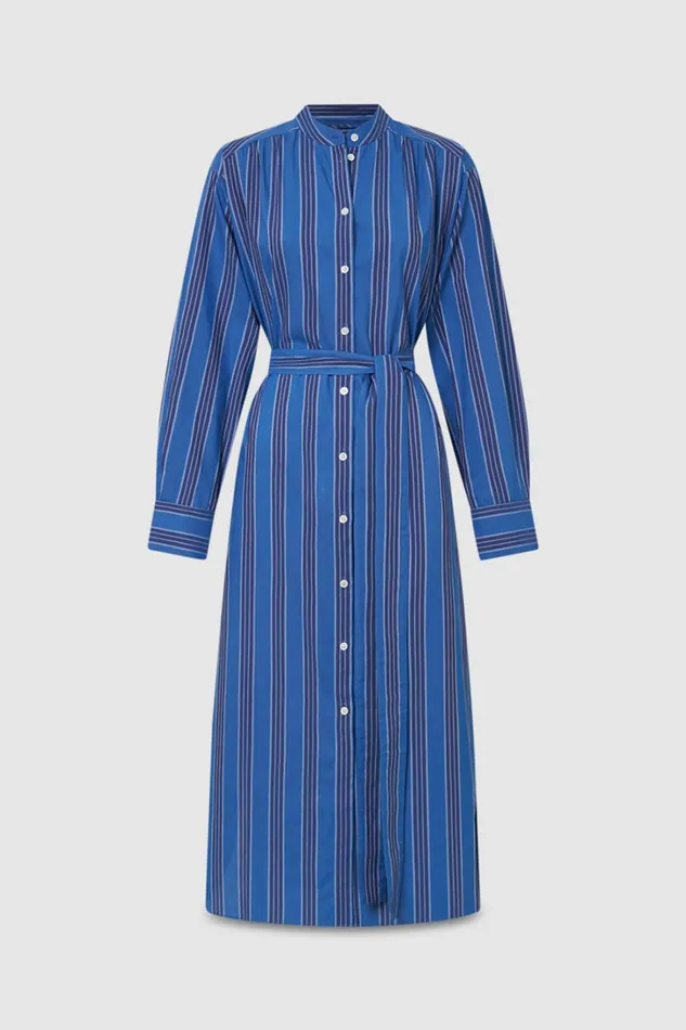 Oroton Swedish Stripe Shirt Dress Folk Blue Women Dresses