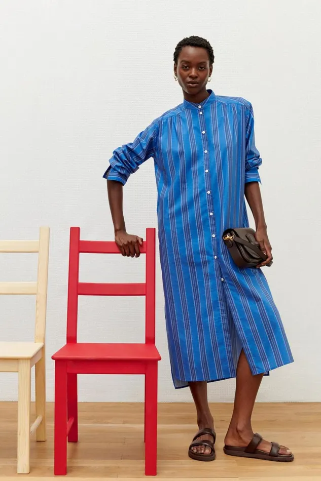 Oroton Swedish Stripe Shirt Dress Folk Blue Women Dresses
