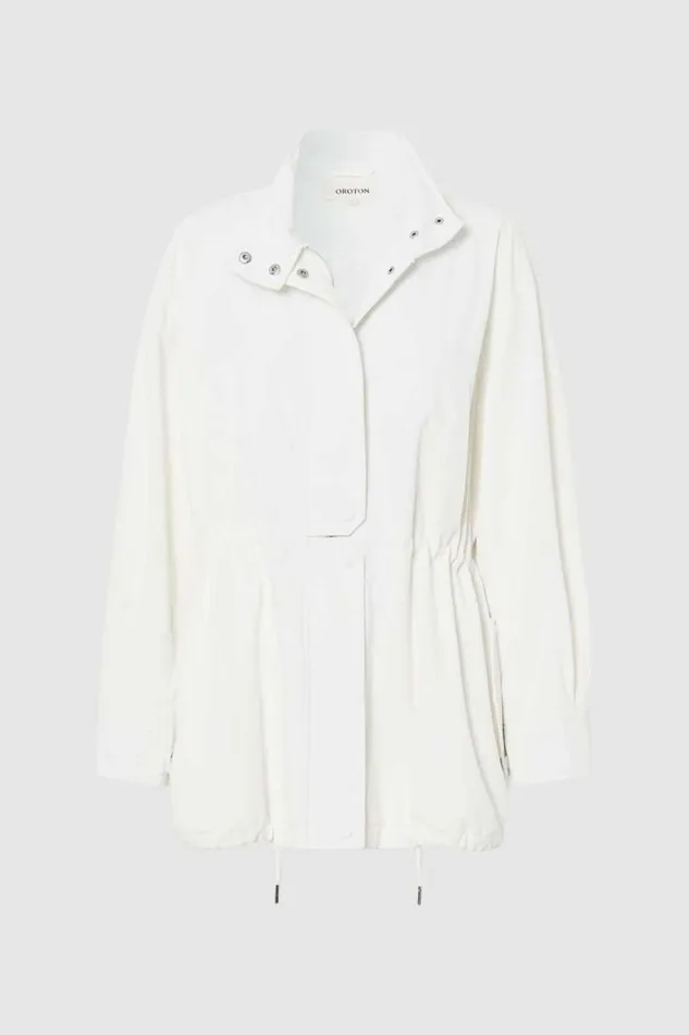 Oroton Washed Cotton Parka Antique White Women Jackets and Outerwear
