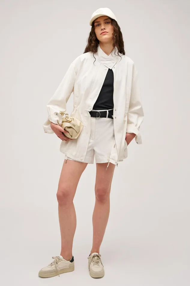 Oroton Washed Cotton Parka Antique White Women Jackets and Outerwear Oroton Washed Cotton Parka Antique White Women Jackets and Outerwear