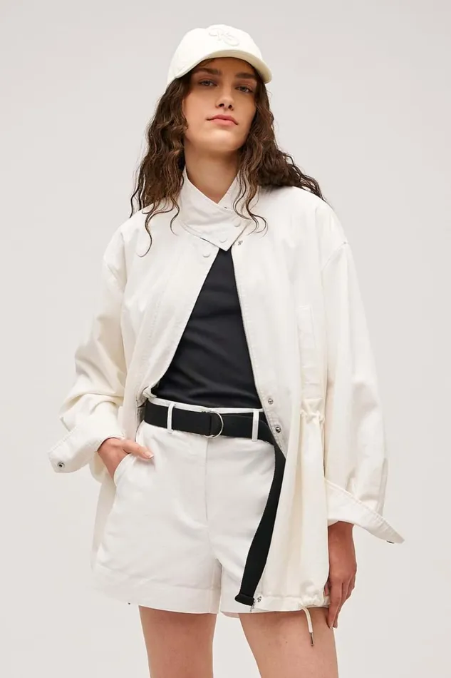 Oroton Washed Cotton Parka Antique White Women Jackets and Outerwear Oroton Washed Cotton Parka Antique White Women Jackets and Outerwear
