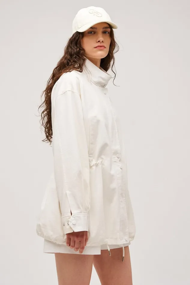 Oroton Washed Cotton Parka Antique White Women Jackets and Outerwear Oroton Washed Cotton Parka Antique White Women Jackets and Outerwear