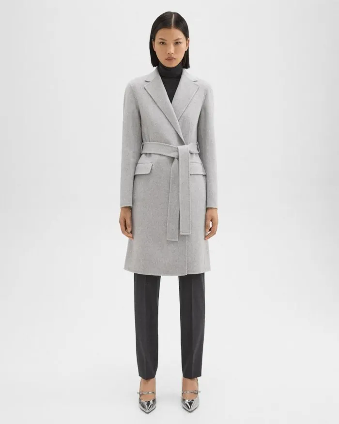 Outerwear Women Theory Wrap Coat In DoubleFace WoolCashmere Melange Grey