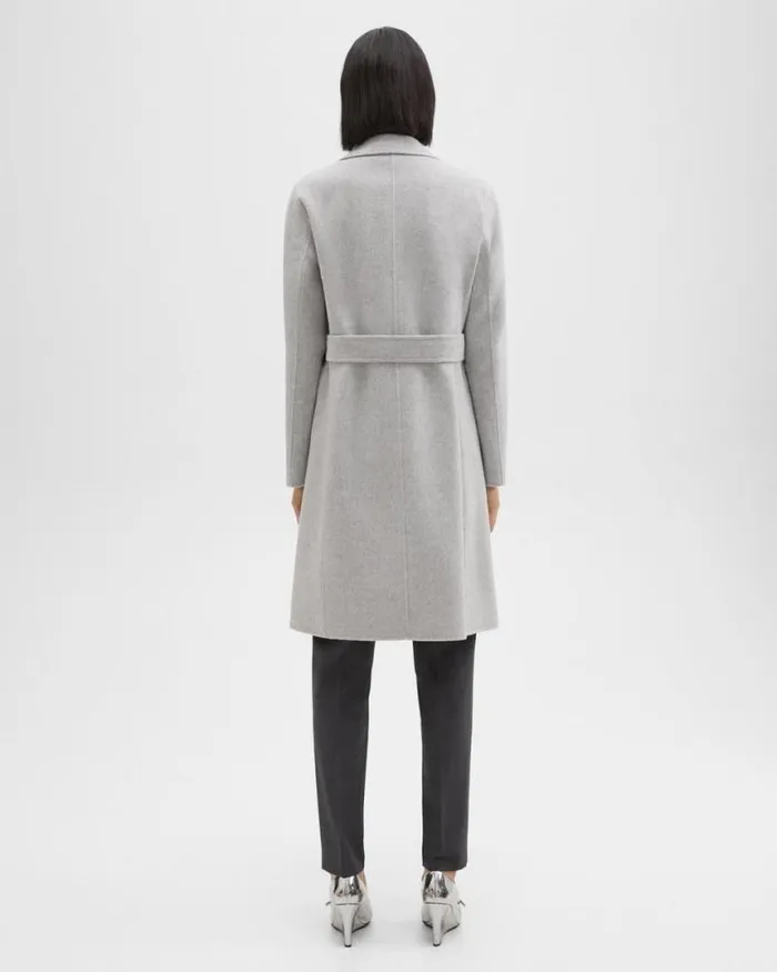 Outerwear Women Theory Wrap Coat In DoubleFace WoolCashmere Melange Grey