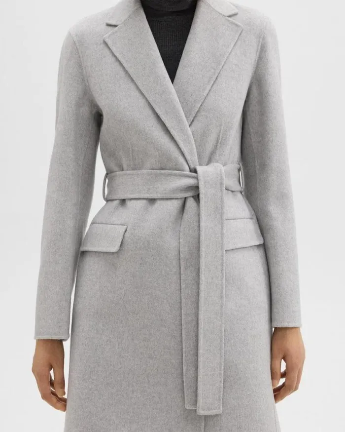 Outerwear Women Theory Wrap Coat In DoubleFace WoolCashmere Melange Grey