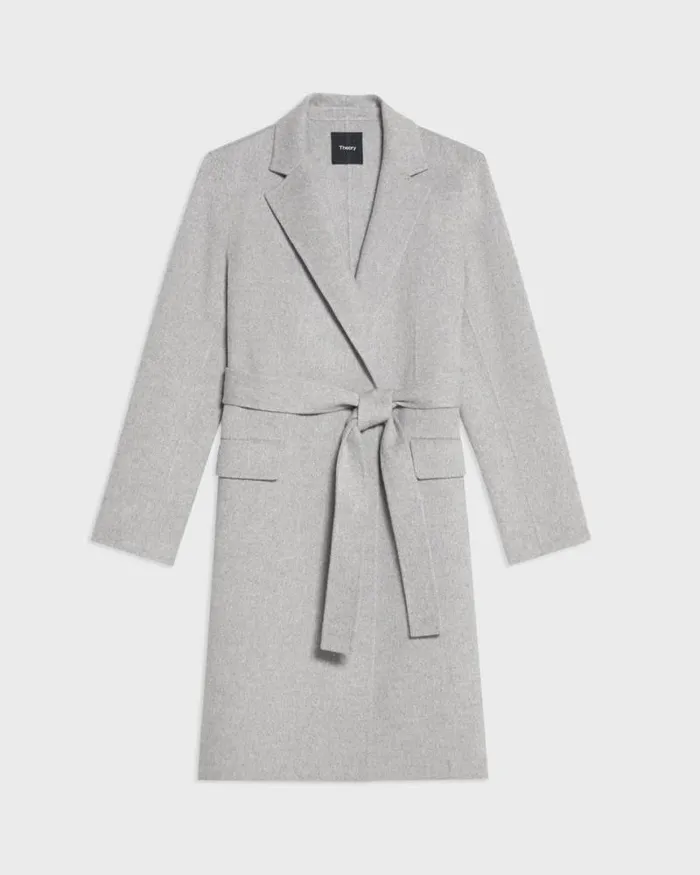 Outerwear Women Theory Wrap Coat In DoubleFace WoolCashmere Melange Grey