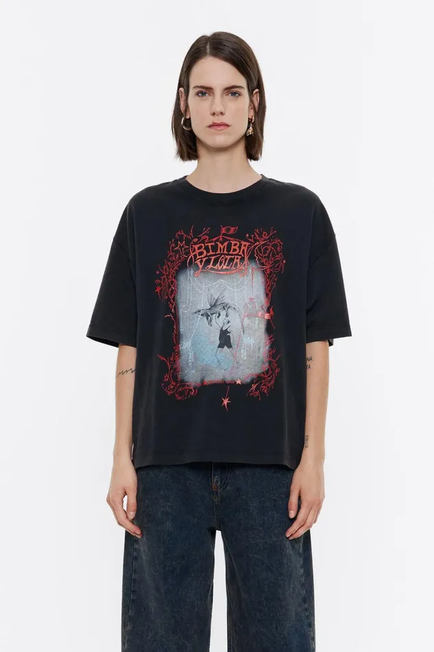 Oversize Black Logo Tshirt Washed Black Women Bimba Y Lola TShirts
